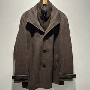 Men’s Kenneth Cole Wool Brown Coat Jacket Quilted Lined, Size XL, Like New